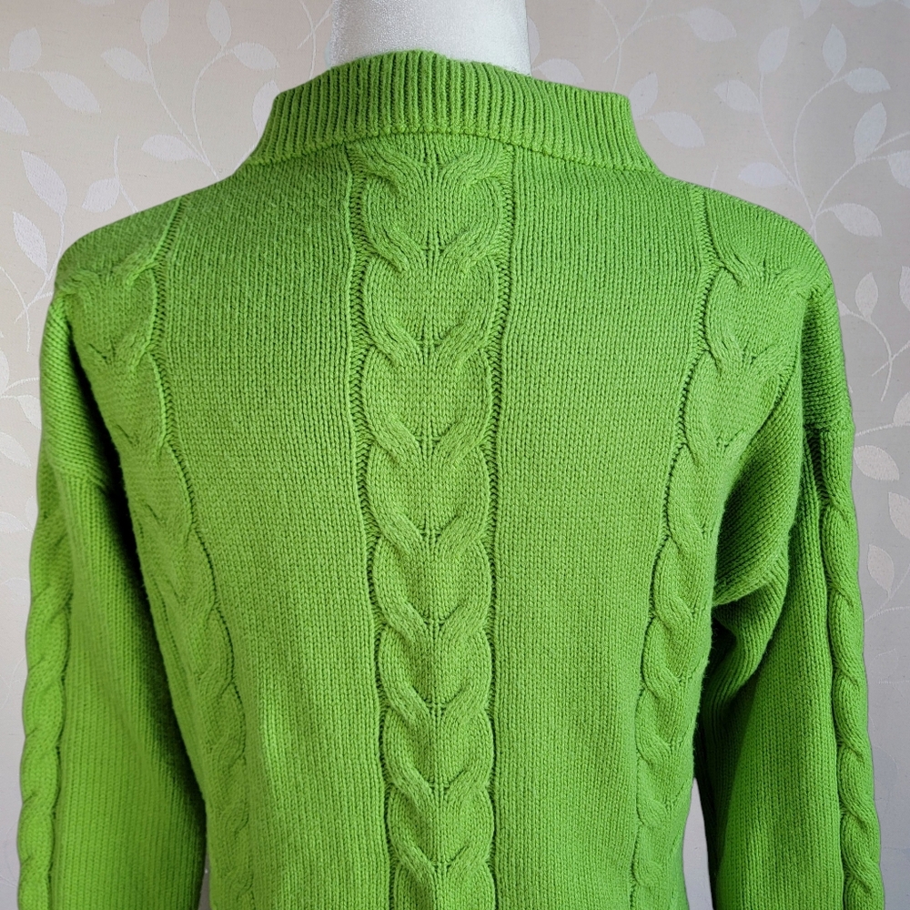 Lime Green Cable Knit Sweater Dress Crew Neck Long Sleeve Size M - Picture 6 of 9